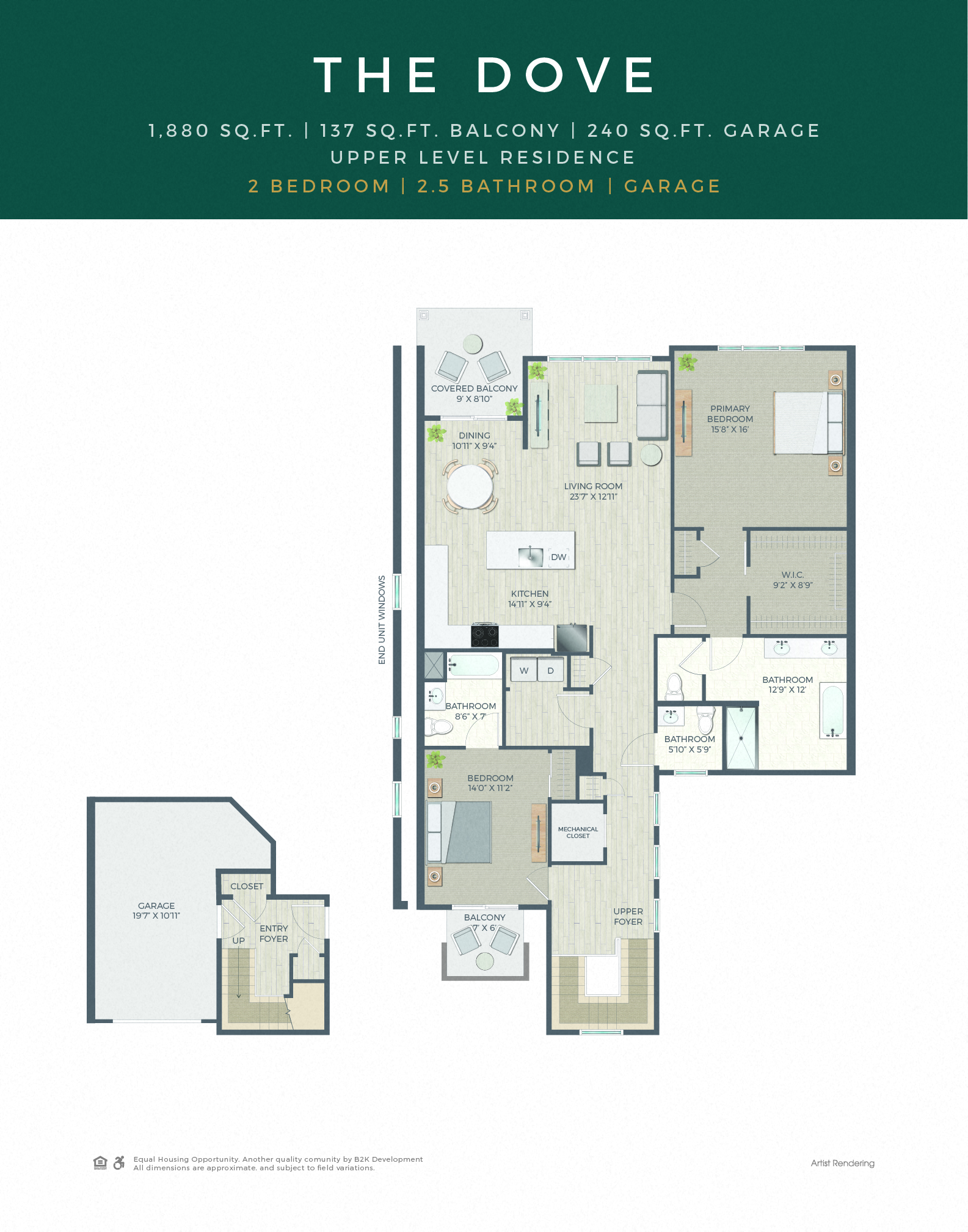 Floor plan for 2 beds, 2.5 baths, 1714 sqft